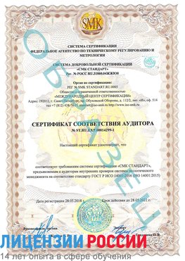Образец сертификата соответствия аудитора №ST.RU.EXP.00014299-1 Пикалево Сертификат ISO 14001